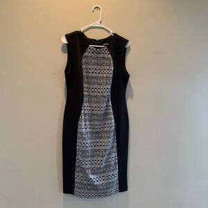 R&M Richards Black and Silver Patterned Midi Dress